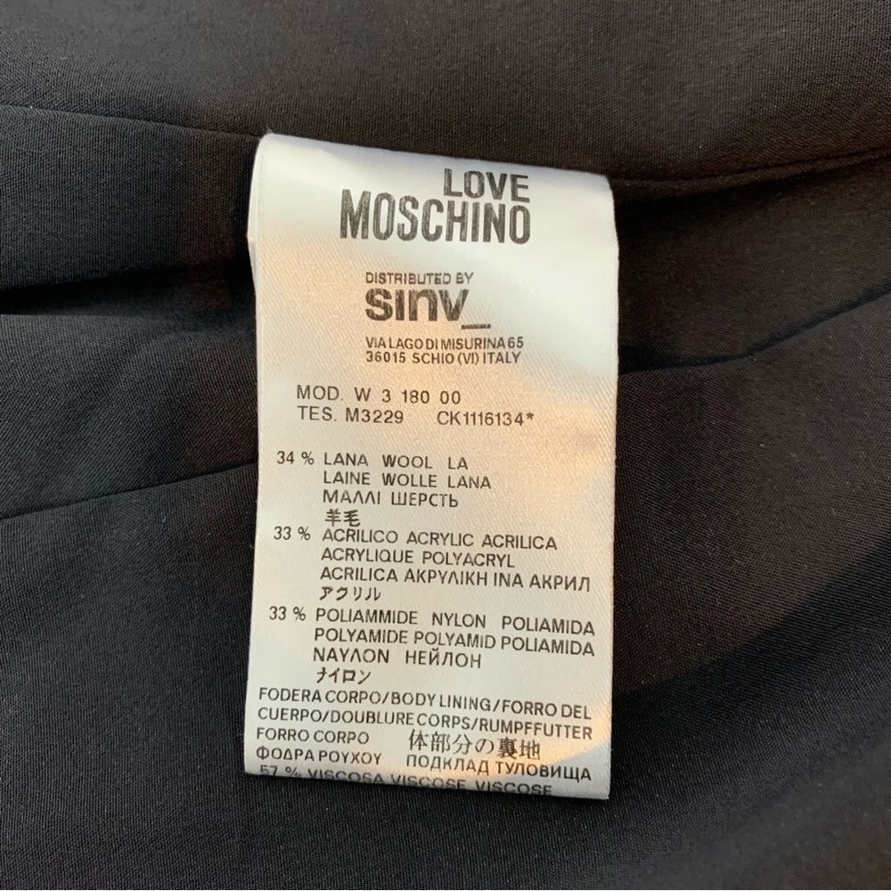Love Moschino Jacket Blue Black Textured Sz 4 Belt Italy Quiet Luxury Elegant - Picture 11 of 14
